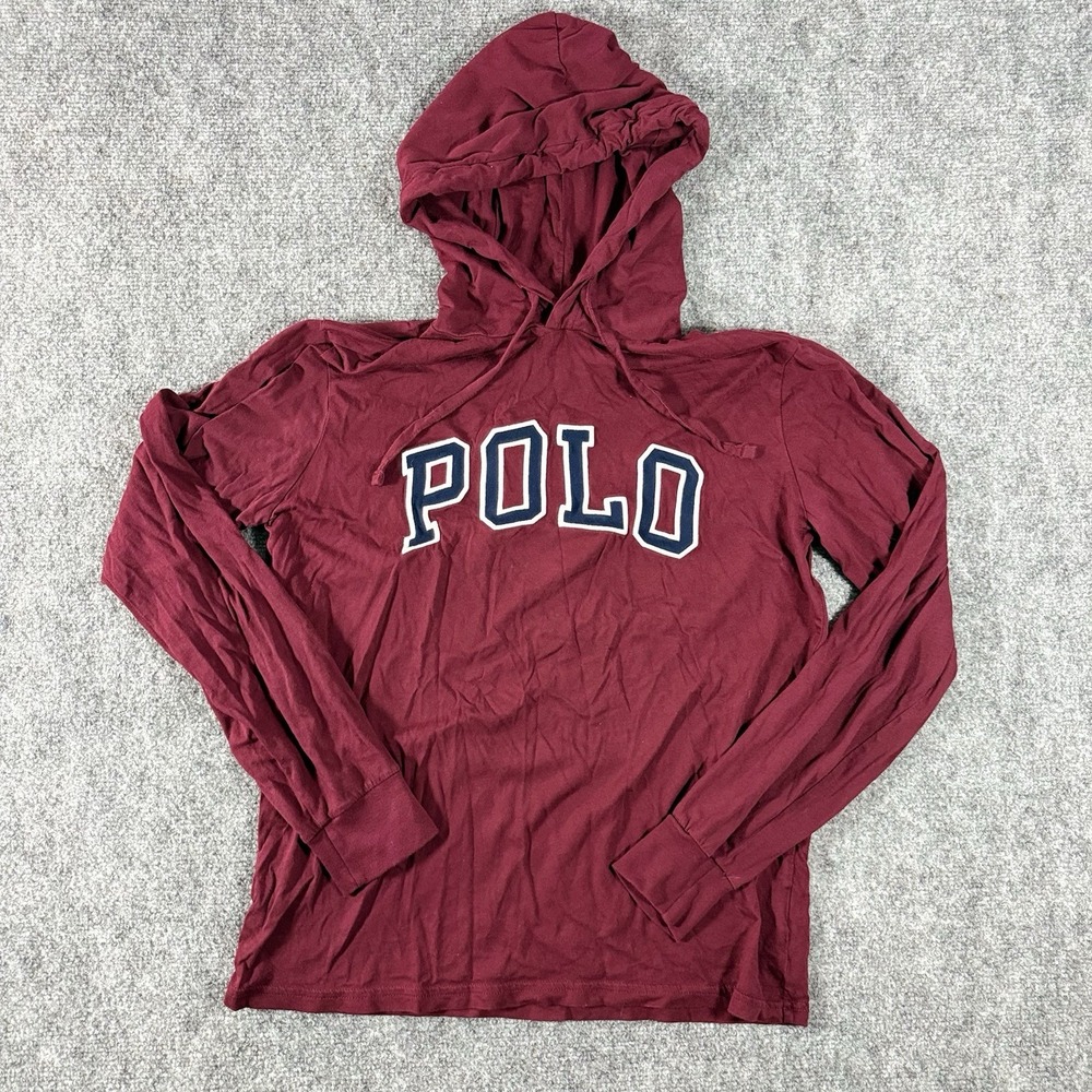 Polo Ralph Lauren Shirt Mens Small Burgundy Hooded Long Sleeve POLO Applique